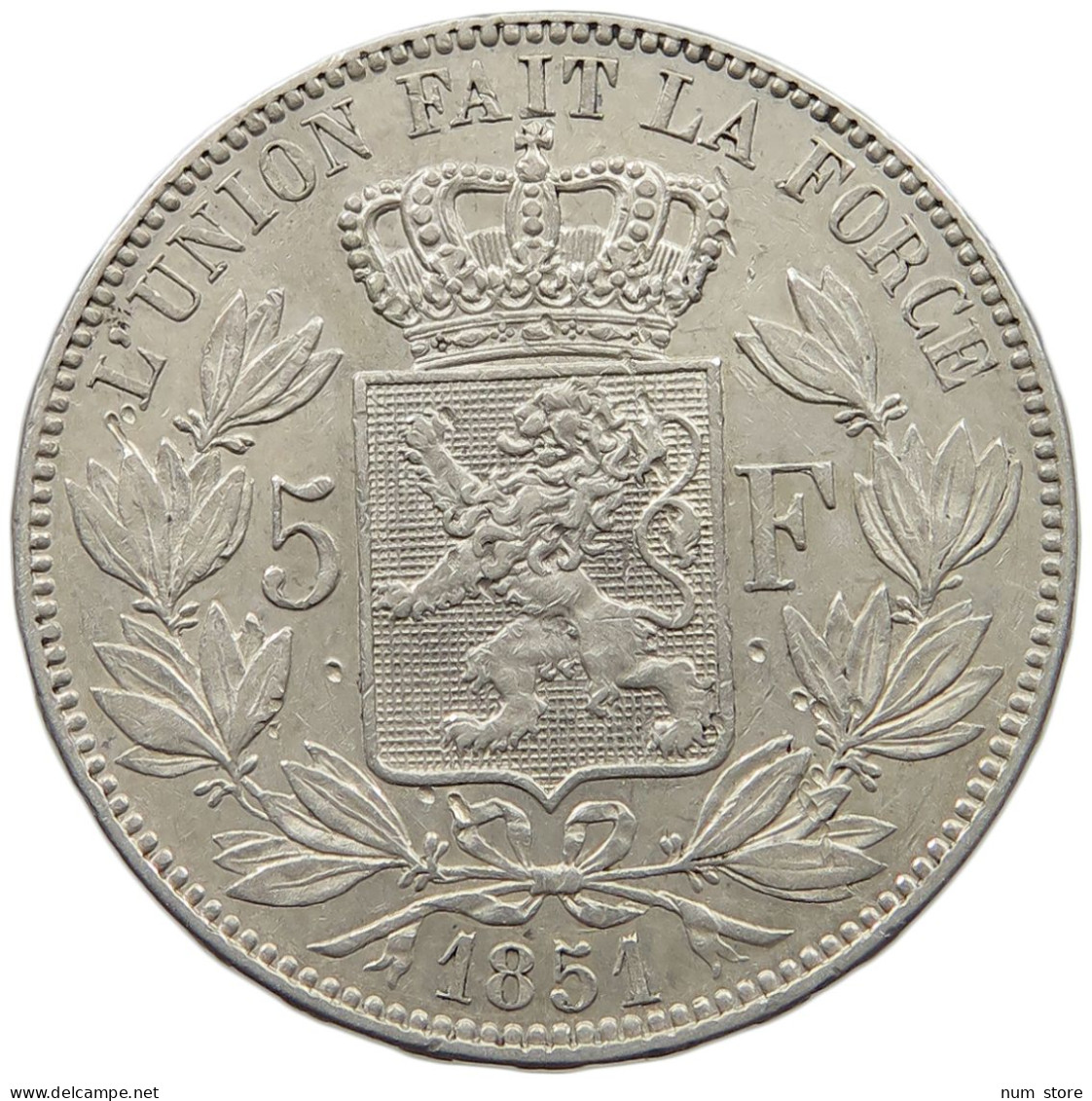 BELGIUM 5 FRANCS 1851  #t005 0177 - 5 Francs