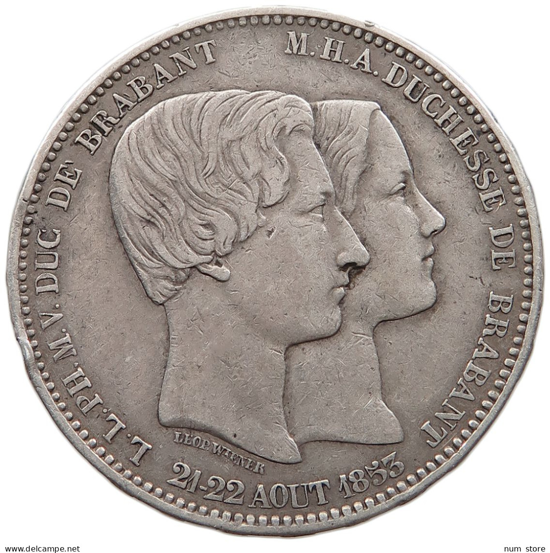 BELGIUM 5 FRANCS 1853 Leopold I. (1831-1865) #t159 0179 - 5 Francs