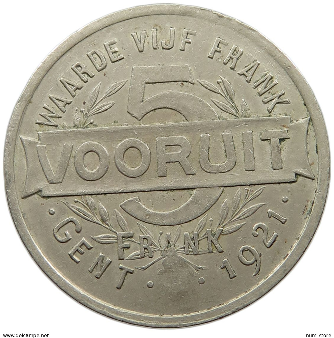 BELGIUM 5 FRANC 1921 Albert I. 1909-1934 5 FRANC VOORUIT 1921 GENT #a097 0039 - 5 Francs & 1 Belga