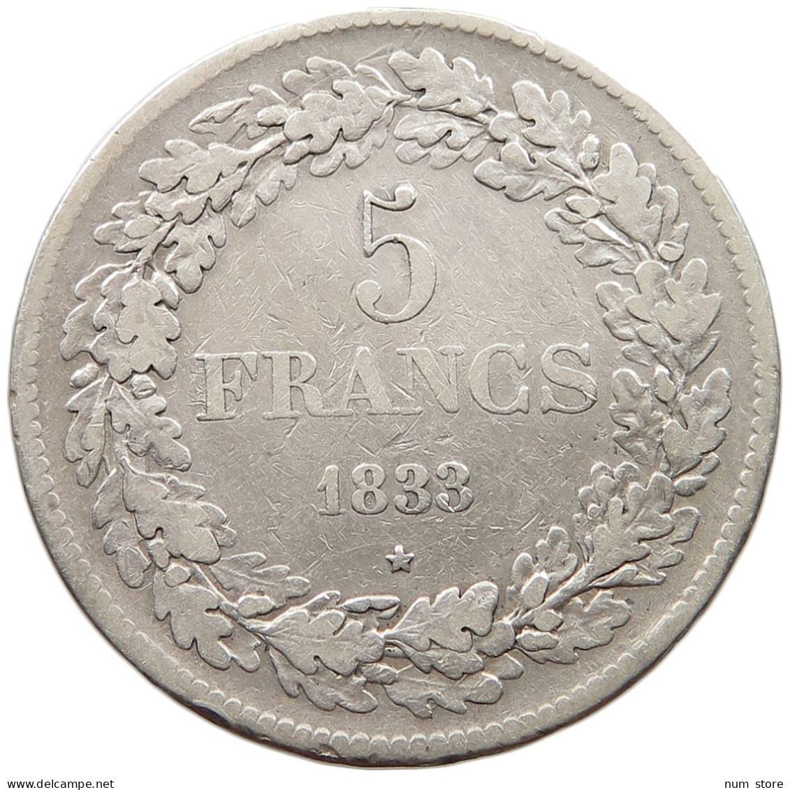 BELGIUM 5 FRANCS 1833 RARE #t083 0289 - 5 Francs