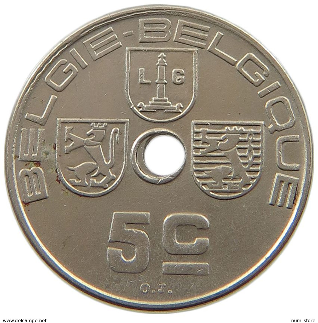 BELGIUM 5 CENTIMES 1939 MINTING ERROR 5 CENTIMES 1939 HOLE OFF-CENTER #t065 0269 - 5 Centimes