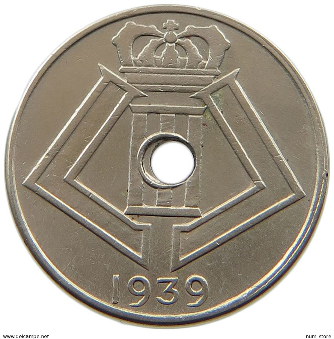 BELGIUM 5 CENTIMES 1939 MINTING ERROR 5 CENTIMES 1939 HOLE OFF-CENTER #t065 0269 - 5 Cents