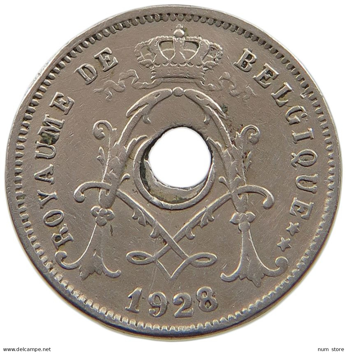 BELGIUM 5 CENTIMES 1928 MINTING ERROR 5 CENTIMES 1928 HOLE OFF-CENTER #t065 0275 - 5 Centimes