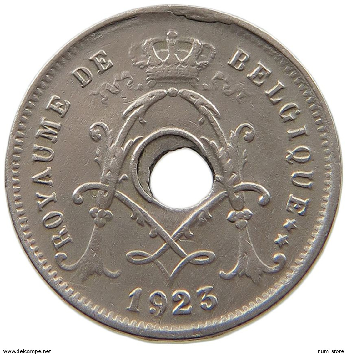 BELGIUM 5 CENTIMES 1923 MINTING ERROR 5 CENTIMES 1923 HOLE OFF-CENTER #t065 0279 - 5 Centimes