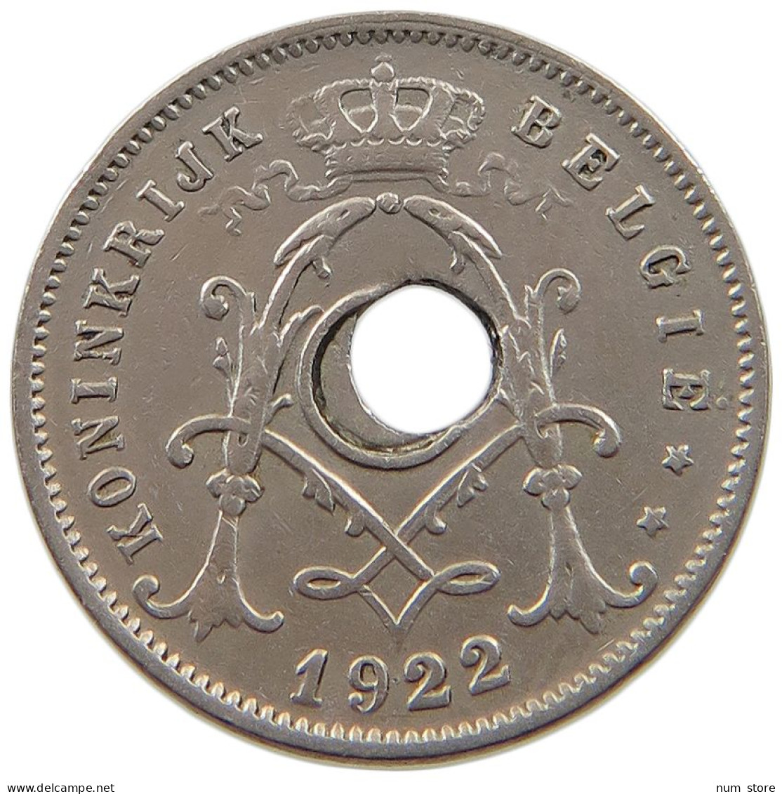 BELGIUM 5 CENTIMES 1922 MINTING ERROR 5 CENTIMES 1922 HOLE OFF-CENTER #t065 0281 - 5 Cents