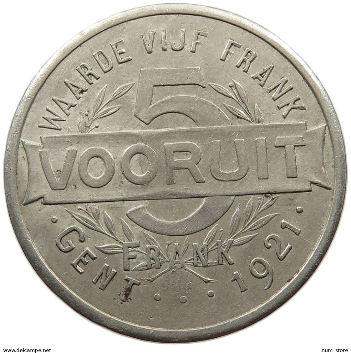 BELGIUM 5 FRANC 1921 Albert I. 1909-1934 5 FRANC VOORUIT 1921 GENT #a097 0037 - 5 Frank & 1 Belga