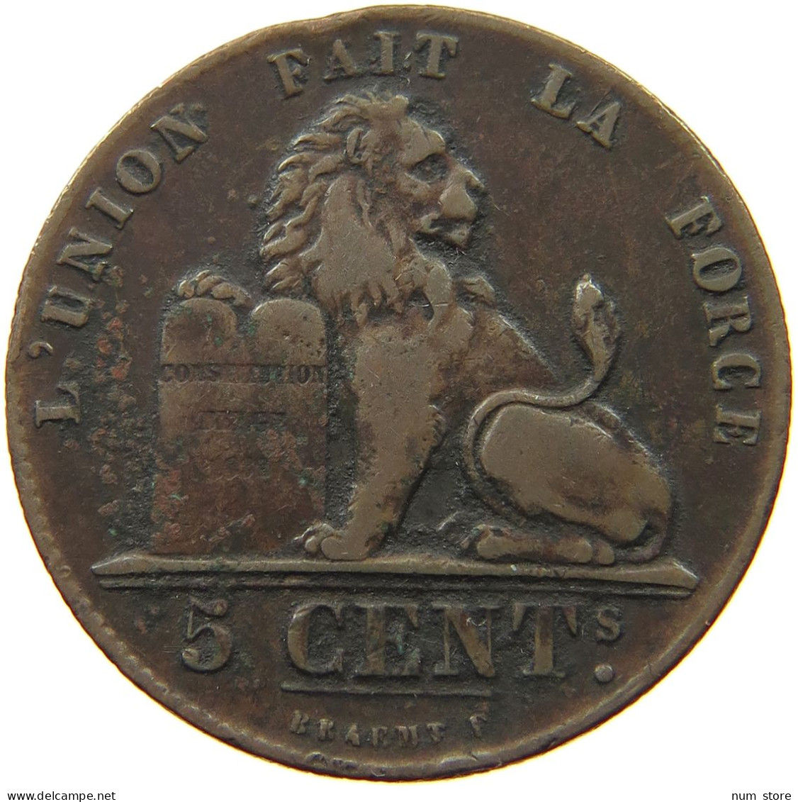 BELGIUM 5 CENTIMES 1856 Leopold I. (1831-1865) #s046 0419 - 5 Cents