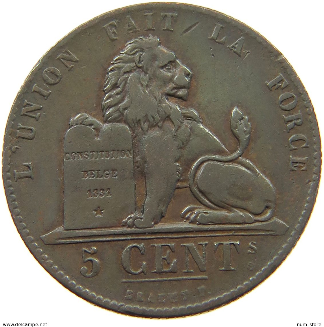 BELGIUM 5 CENTIMES 1853  #t132 0579 - 5 Centimes