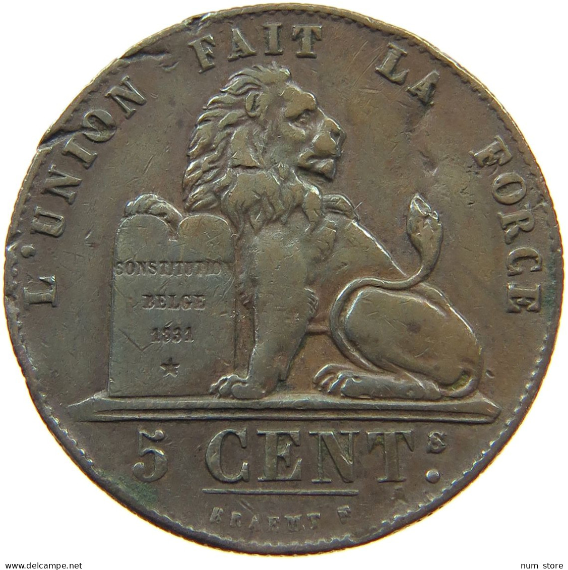 BELGIUM 5 CENTIMES 1850  #t132 0637 - 5 Cent