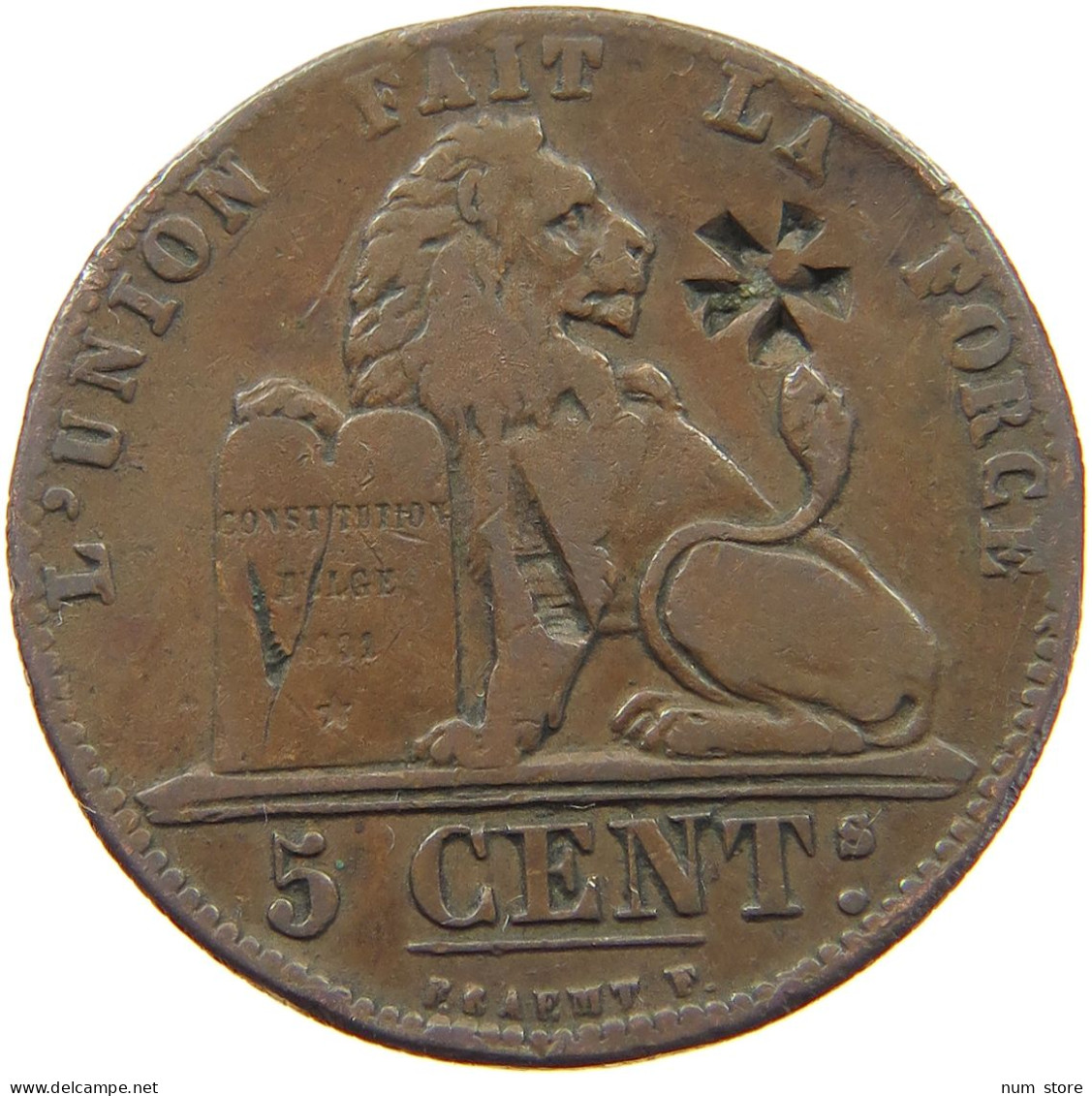 BELGIUM 5 CENTIMES 1847 5 CENTIMES 1847 COUNTERMARKED #t132 0585 - 5 Cent
