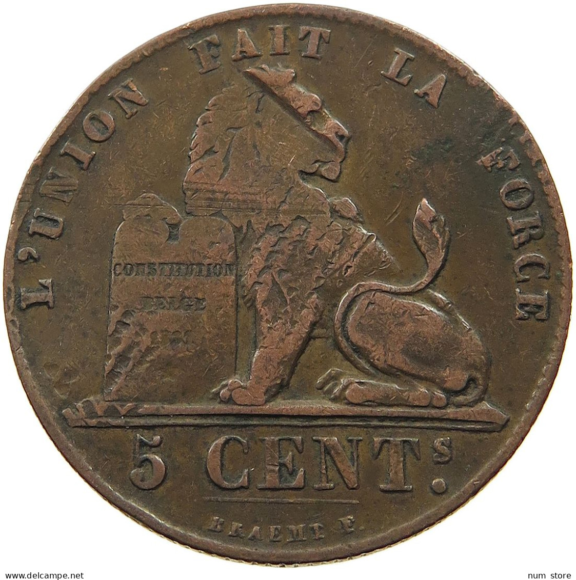 BELGIUM 5 CENTIMES 1847 5 CENTIMES 1847 MINTING ERROR OVERSTRUCK #t061 0187 - 5 Cent