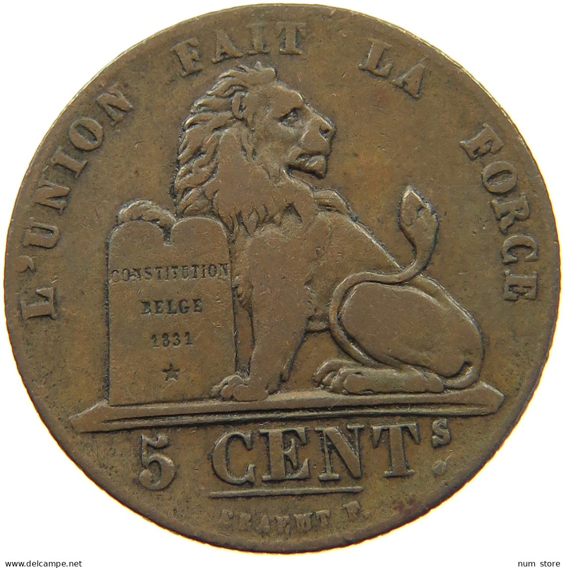 BELGIUM 5 CENTIMES 1841 5 CENTIMES 1841 DOUBLE STRUCK 1 IN DATE #t132 0581 - 5 Cent