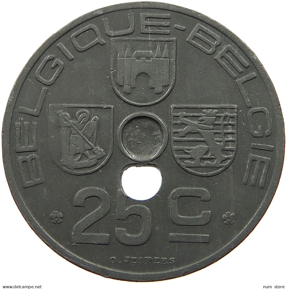 BELGIUM 25 CENTIMES 1946 MINTING ERROR 25 CENTIMES 1946 HOLE OFF-CENTER #t065 0321 - 25 Cent