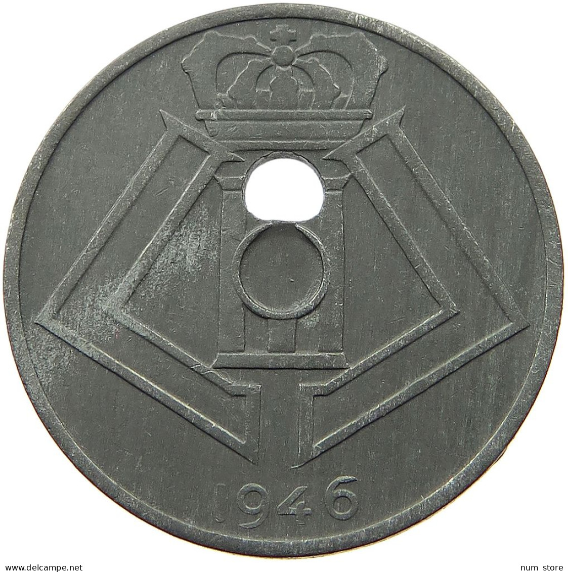 BELGIUM 25 CENTIMES 1946 MINTING ERROR 25 CENTIMES 1946 HOLE OFF-CENTER #t065 0321 - 25 Centimos