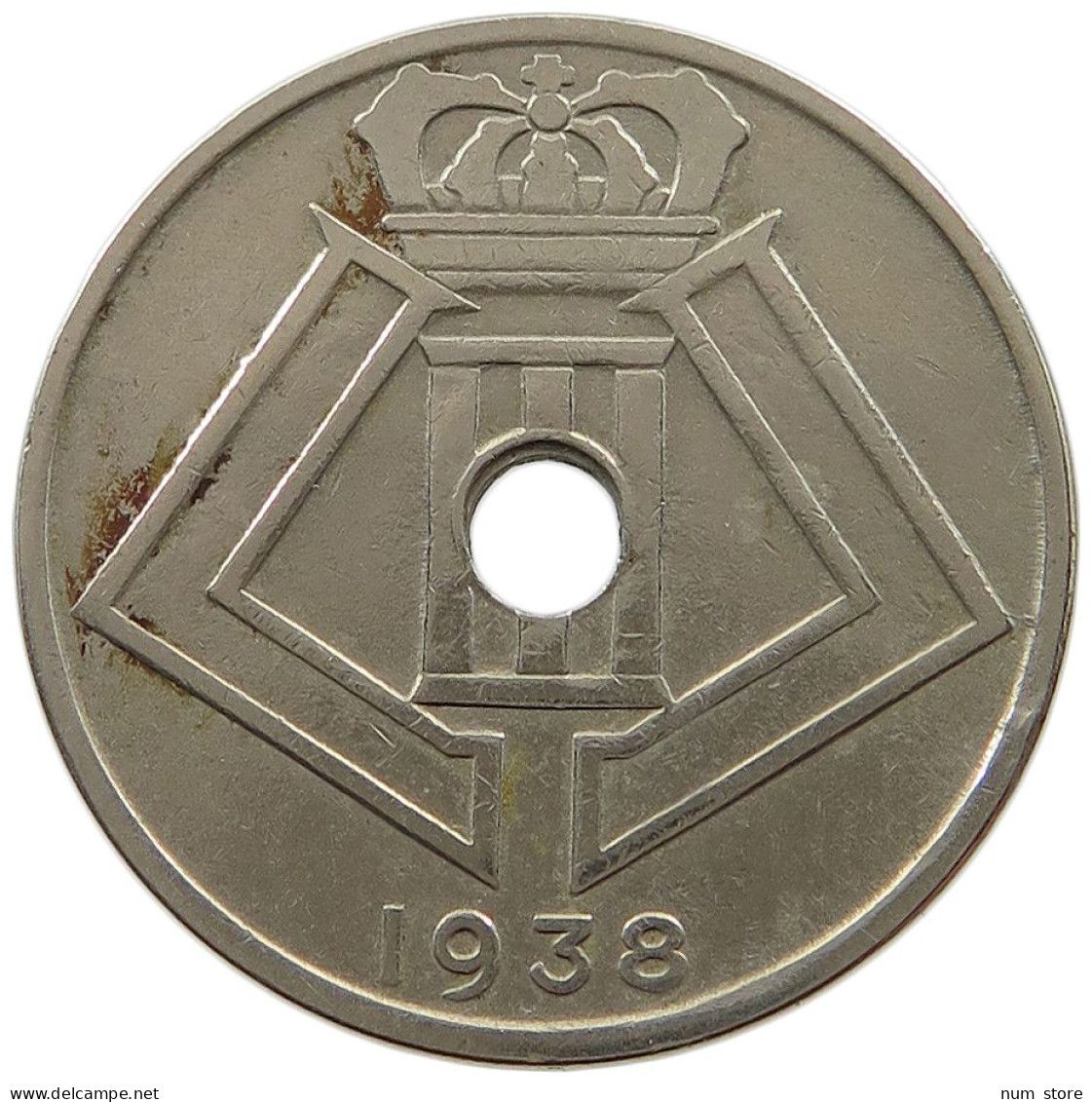 BELGIUM 25 CENTIMES 1939 MINTING ERROR 25 CENTIMES 1938 90° DIE ROTATION RIGHT #t065 0209 - 25 Cents