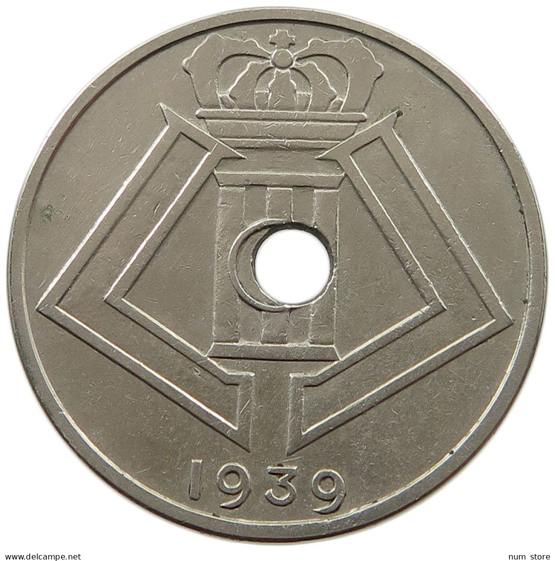 BELGIUM 25 CENTIMES 1939 MINTING ERROR 25 CENTIMES 1939 HOLE OFF-CENTER #t065 0195 - 25 Centimes