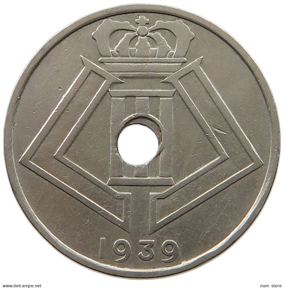 BELGIUM 25 CENTIMES 1939 MINTING ERROR 25 CENTIMES 1939 HOLE OFF-CENTER #t065 0193 - 25 Centimes