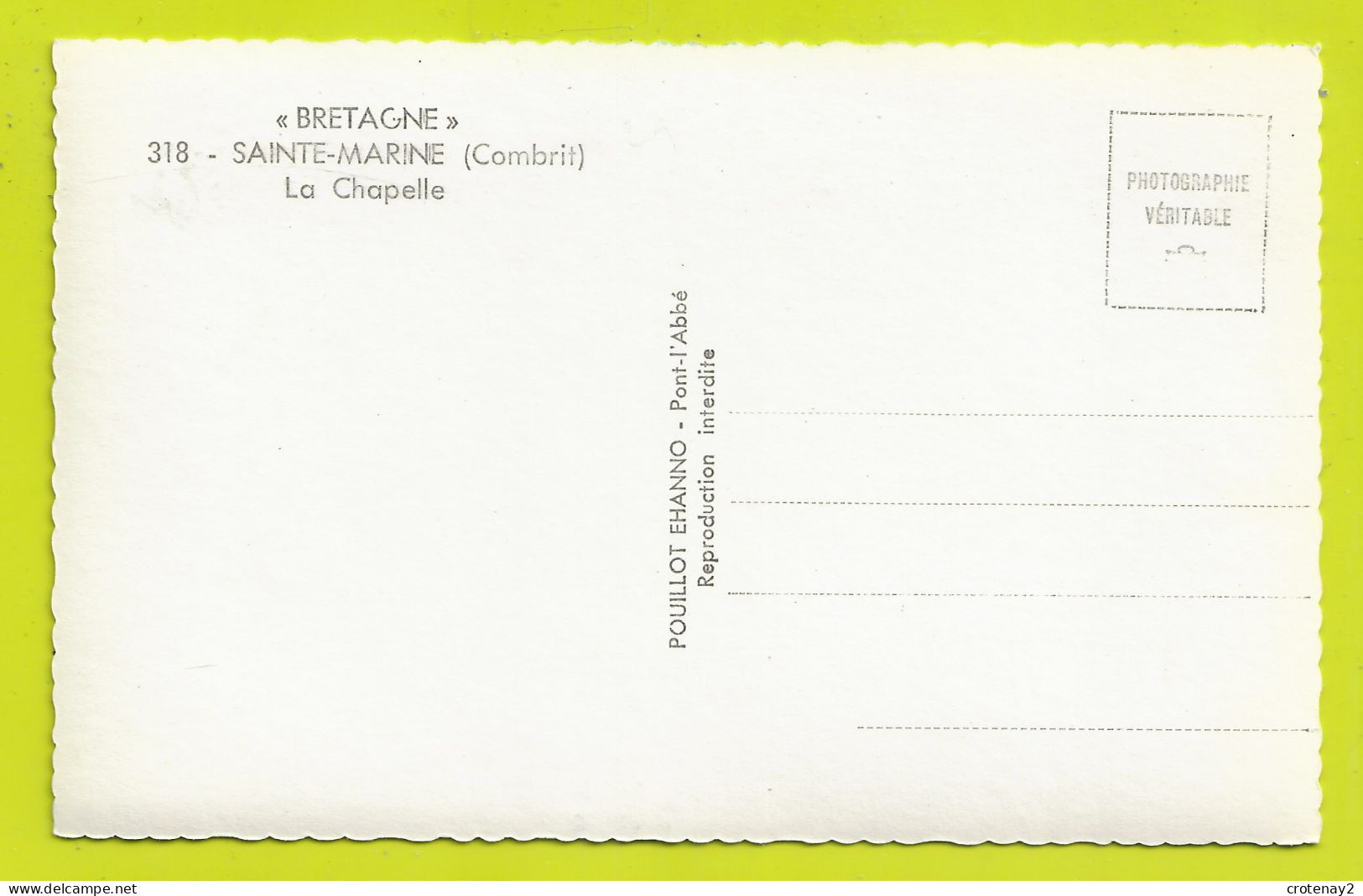 29 SAINTE MARINE ( Combrit ) N°318 La Chapelle VOIR DOS - Combrit Ste-Marine