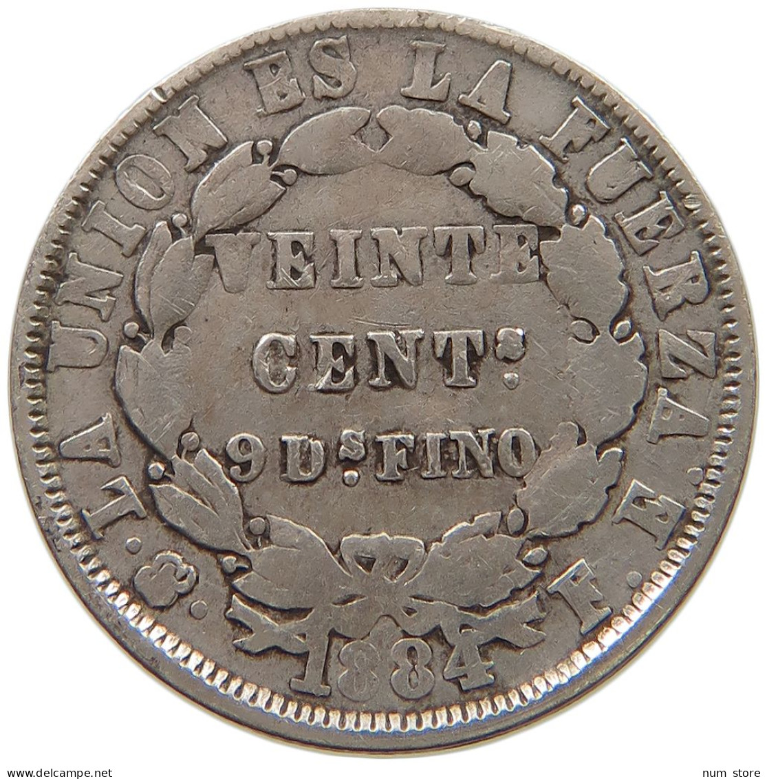 BOLIVIA 20 CENTAVOS 1884  #t157 0695 - Bolivie