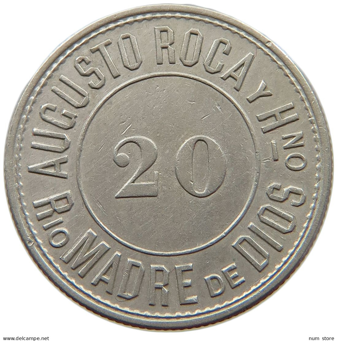 BOLIVIA 20 CENTAVOS 1890 TOKEN 1890 VALPARAISO BARRACA 20 CENTAVOS AUGUSTO ROCA #t143 0091 - Bolivia