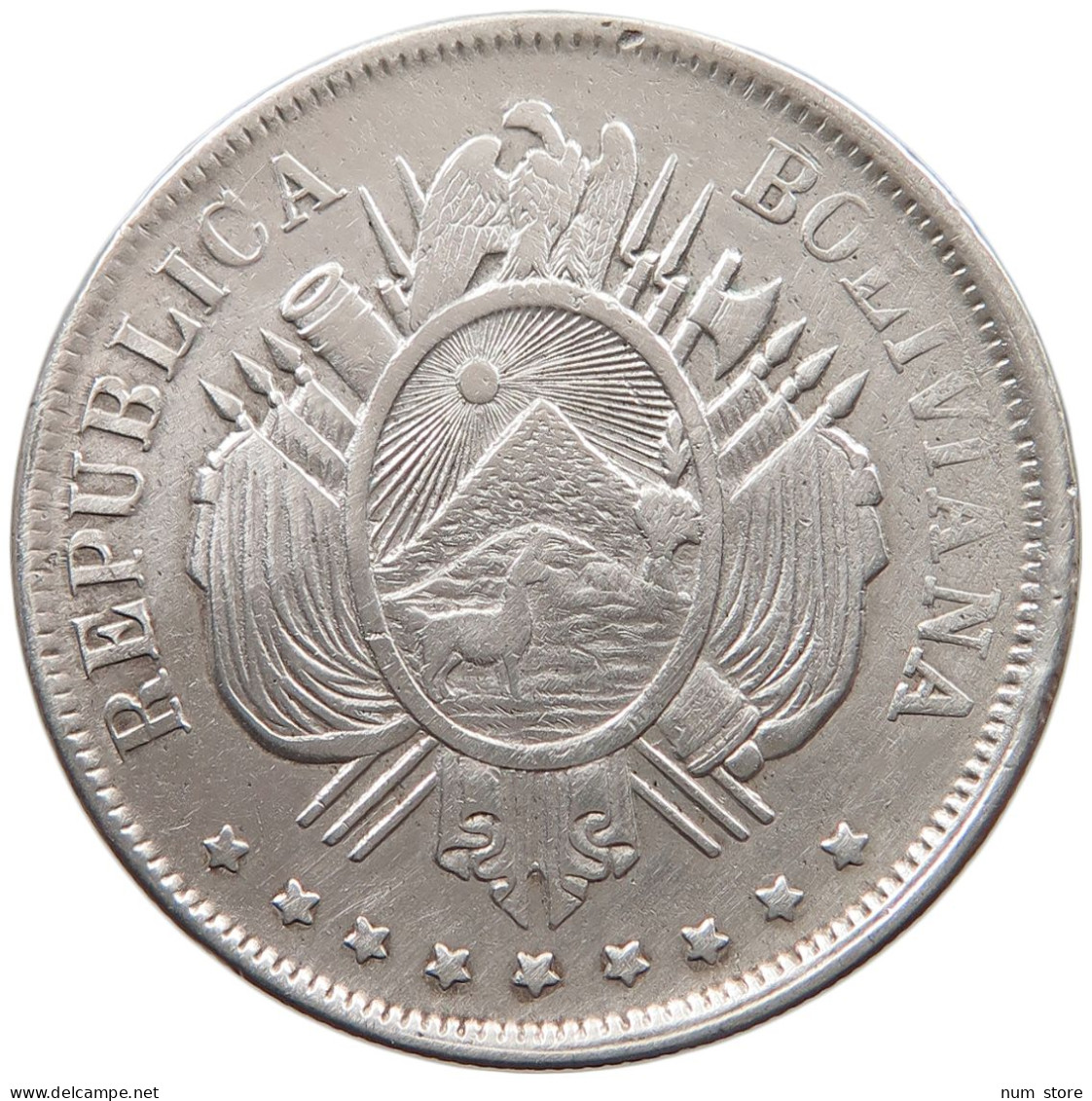 BOLIVIA BOLIVIANO 1872 FE  #t154 0355 - Bolivia