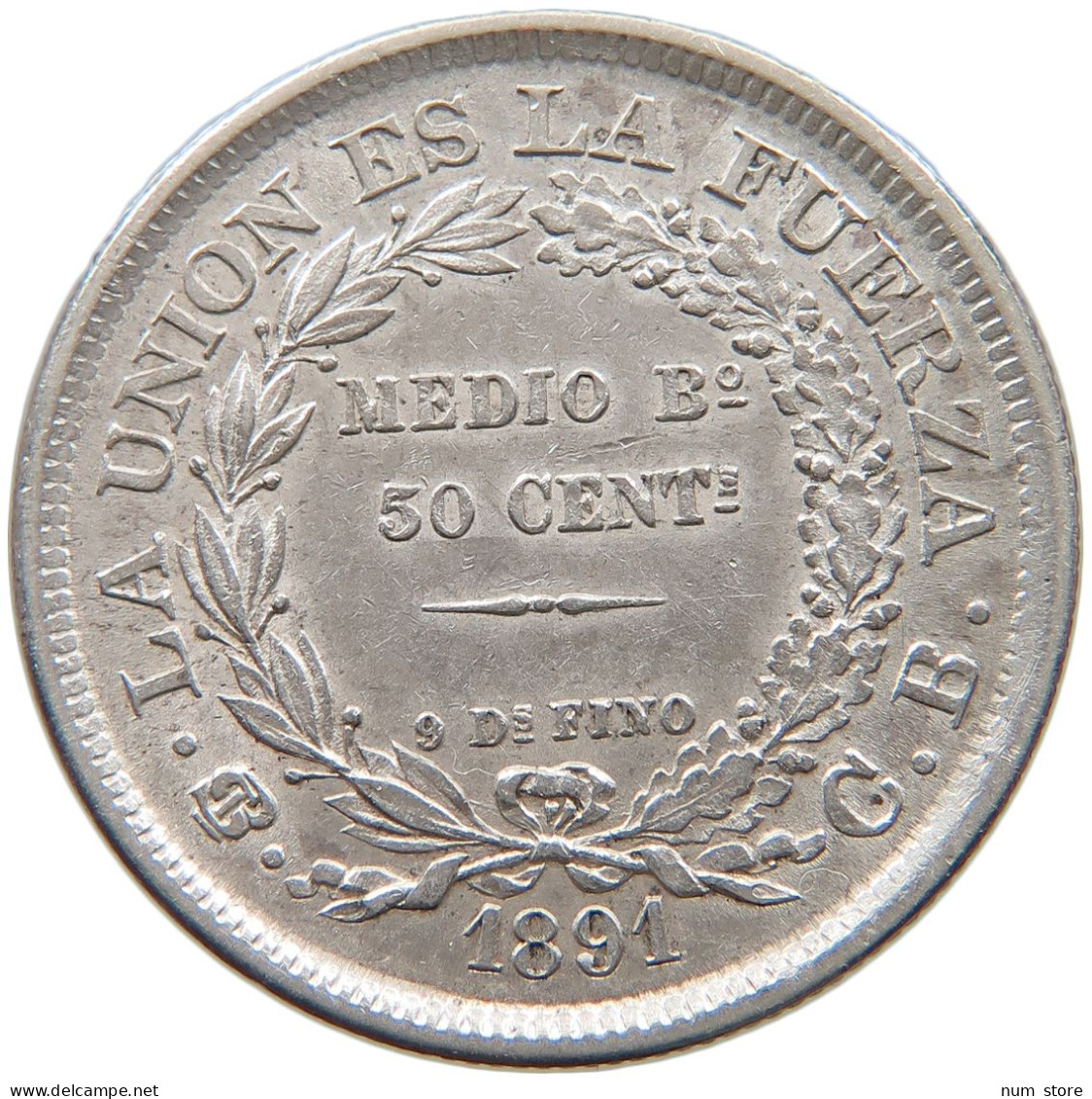 BOLIVIA 50 CENTAVOS 1891  #t139 0147 - Bolivia