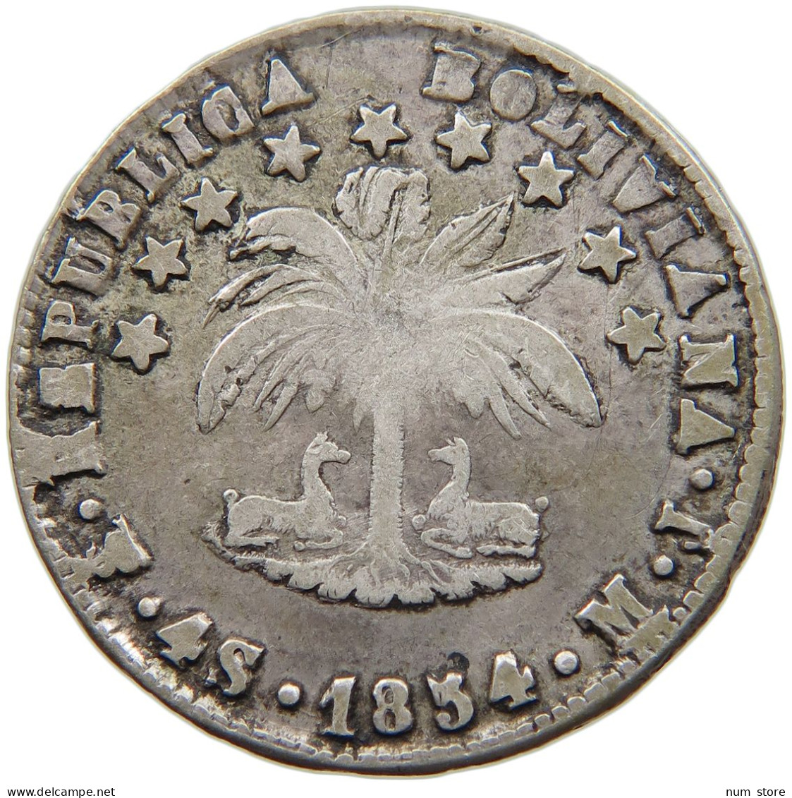 BOLIVIA 4 SOLES 1854 MJ  #t135 0281 - Bolivia