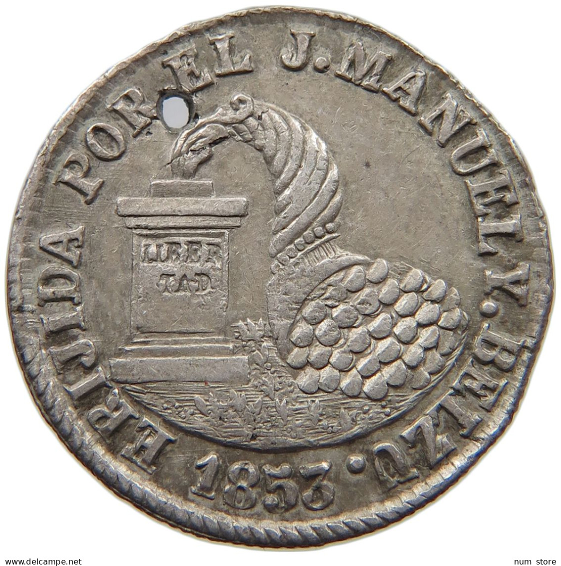 BOLIVIA 2 SOLES 1853 PROCLAMATION MEDAL #t135 0289 - Bolivia