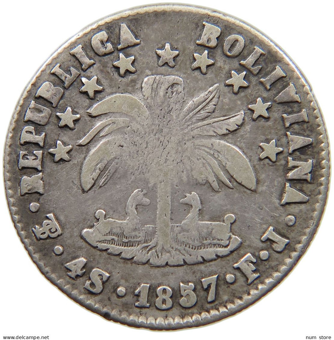 BOLIVIA 4 SOLES 1857 FJ  #t135 0279 - Bolivia