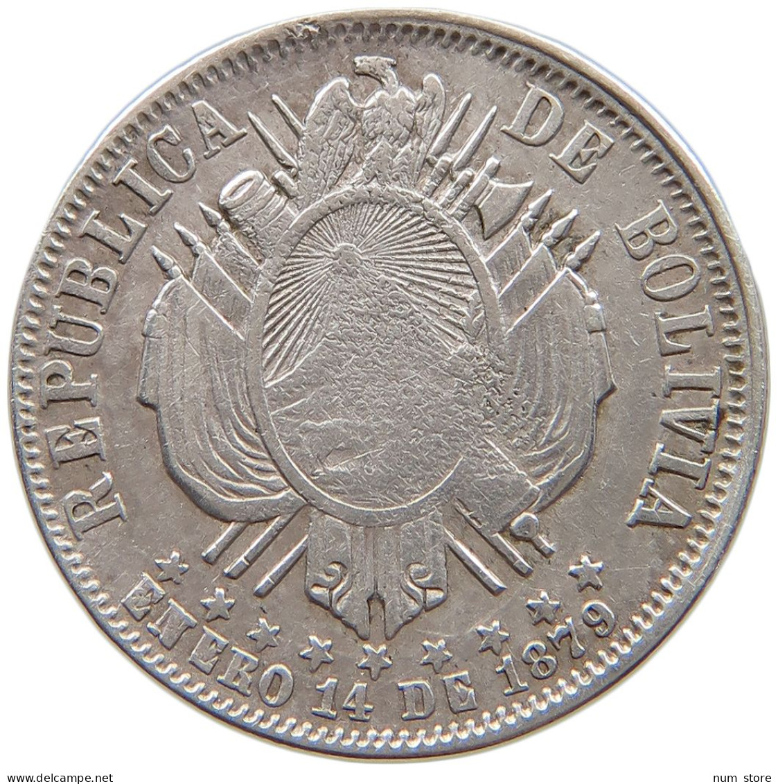 BOLIVIA 20 CENTAVOS 1879 RARE #t133 0225 - Bolivia