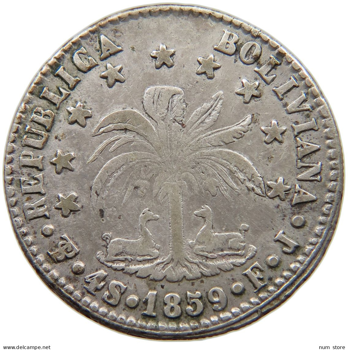 BOLIVIA 4 SOLES 1859 FJ  #t135 0283 - Bolivie