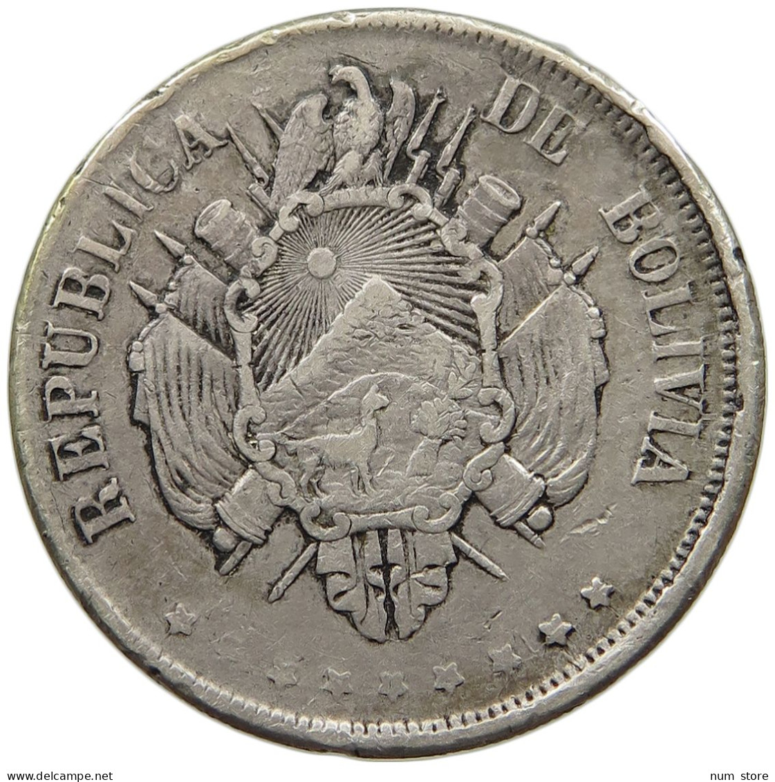 BOLIVIA BOLIVIANO 1872 FE  #t135 0273 - Bolivie