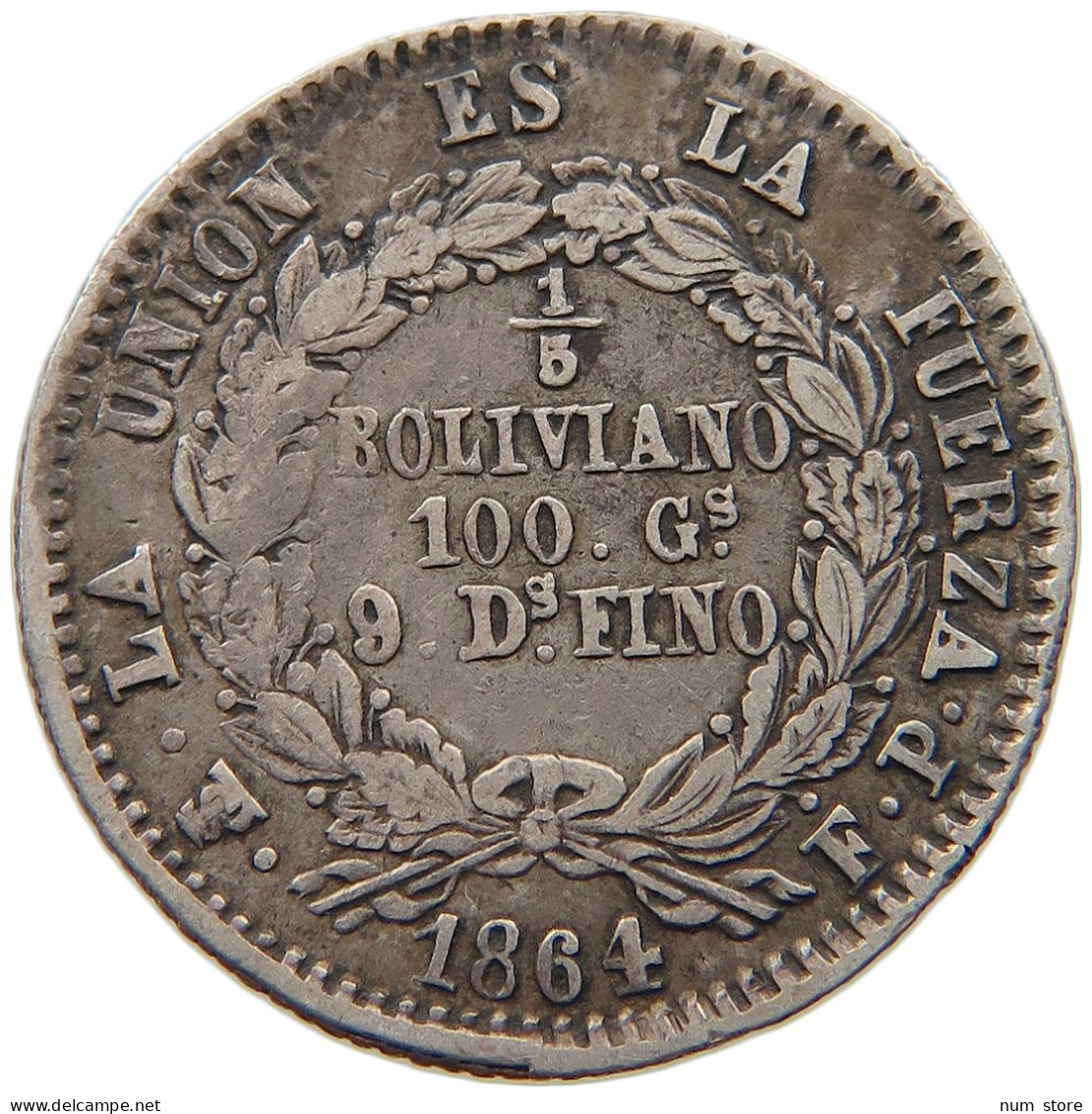 BOLIVIA 1/5 BOLIVIANO 1864  #t107 0283 - Bolivia