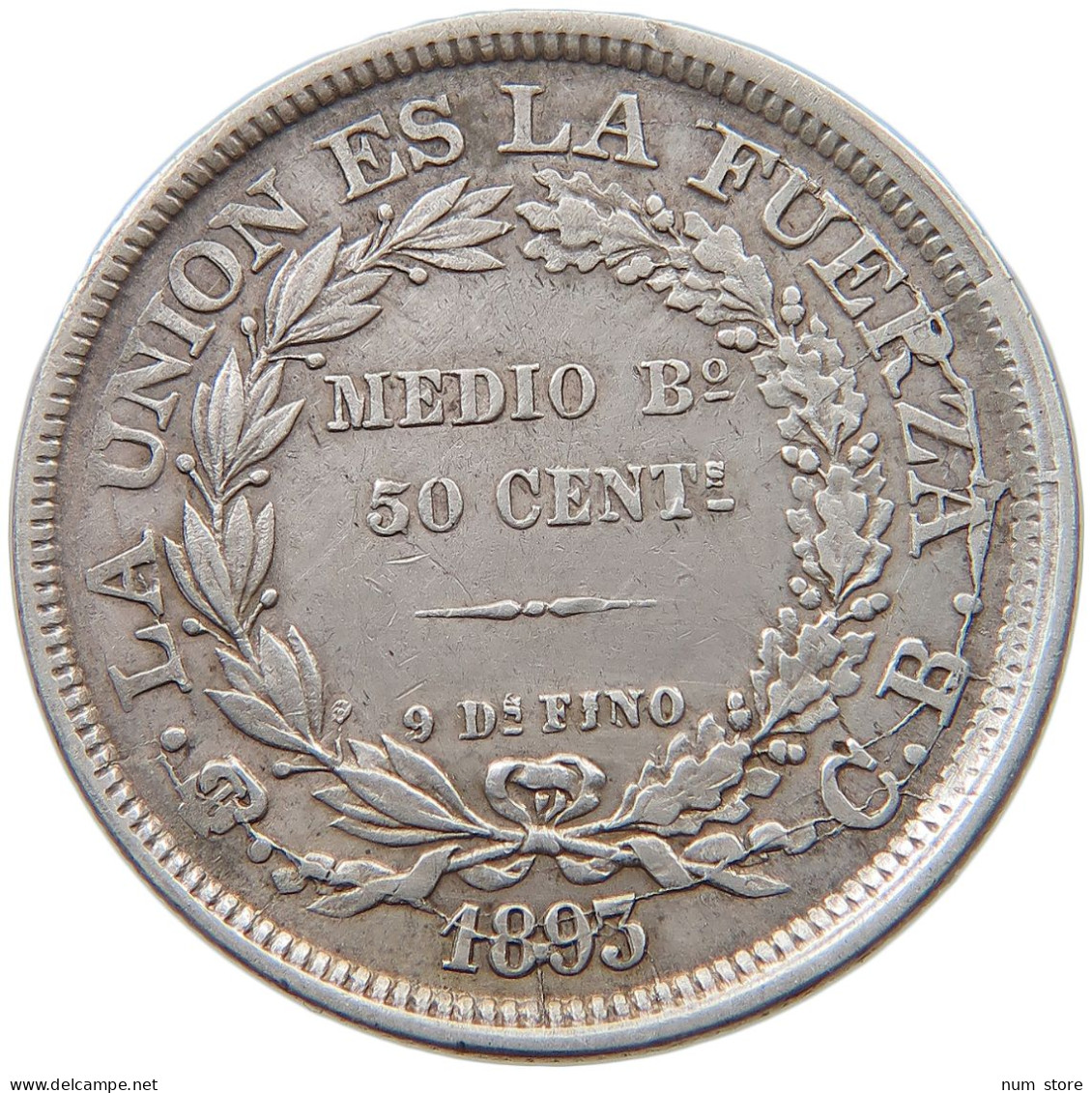 BOLIVIA 50 CENTAVOS 1893 DIE ERROR #t094 0229 - Bolivië