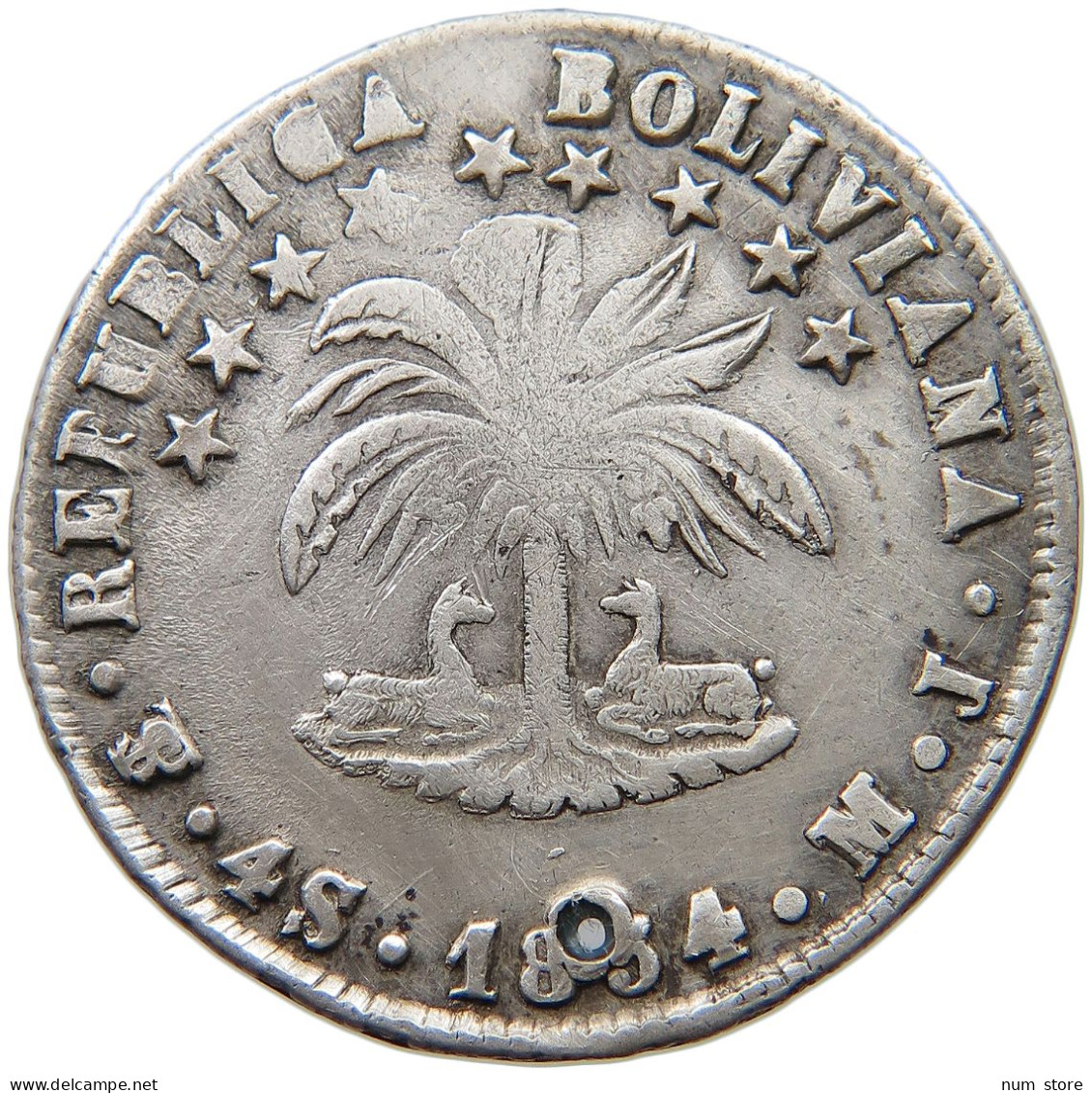 BOLIVIA 4 SOLES 1854 MJ  #t094 0165 - Bolivie
