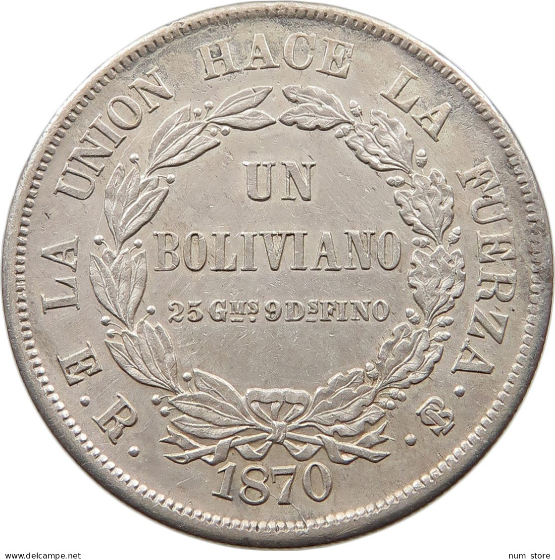 BOLIVIA BOLIVIANO 1870 ER  #t089 0317 - Bolivia