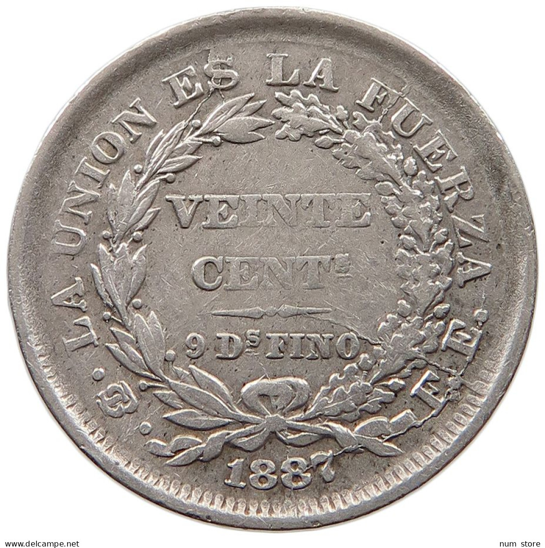 BOLIVIA 20 CENTAVOS 1887  #T068 0405 - Bolivie