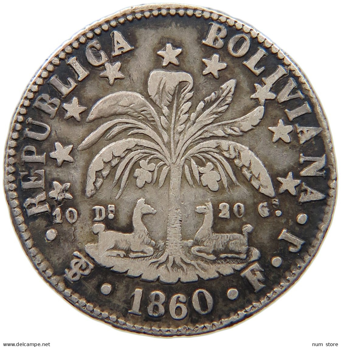 BOLIVIA 4 SOLES 1860 FJ RARE #t077 0125 - Bolivie