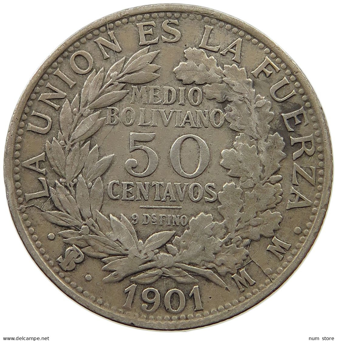 BOLIVIA 50 CENTAVOS 1901 MM  #t060 0381 - Bolivia