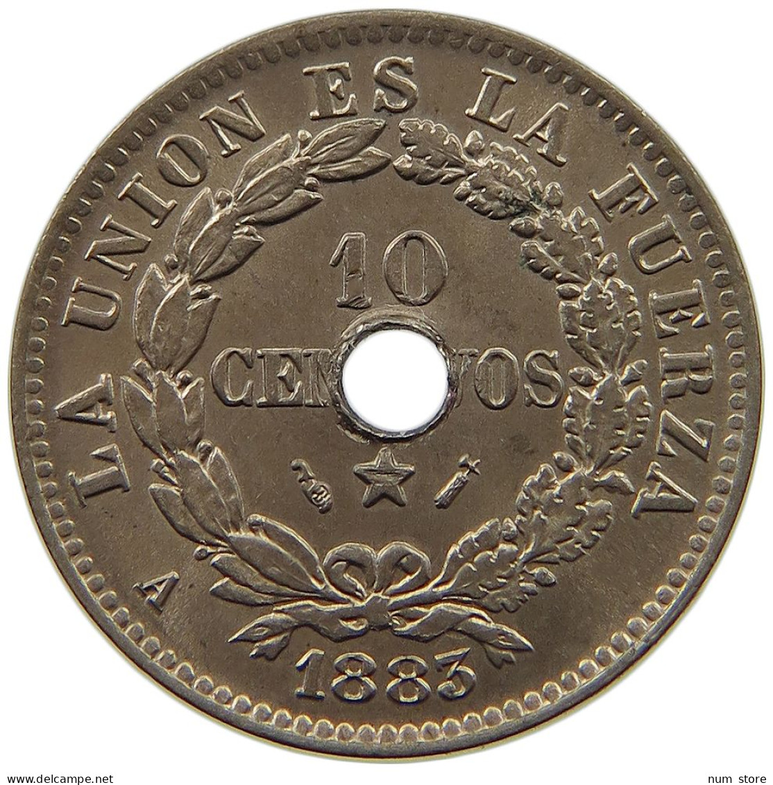 BOLIVIA 10 CENTAVOS 1883 BOLIVIA 10 CENTAVOS 1883 UNC HOLED IN MINT #t060 0375 - Bolivie