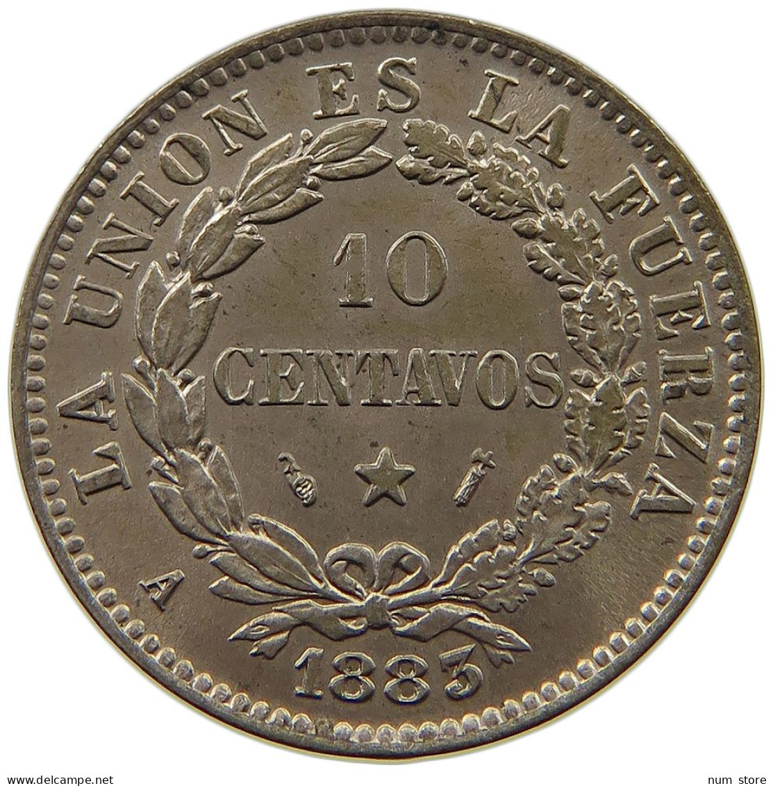 BOLIVIA 10 CENTAVOS 1883 BOLIVIA 10 CENTAVOS 1883 UNHOLED ISSSUE #t060 0377 - Bolivie