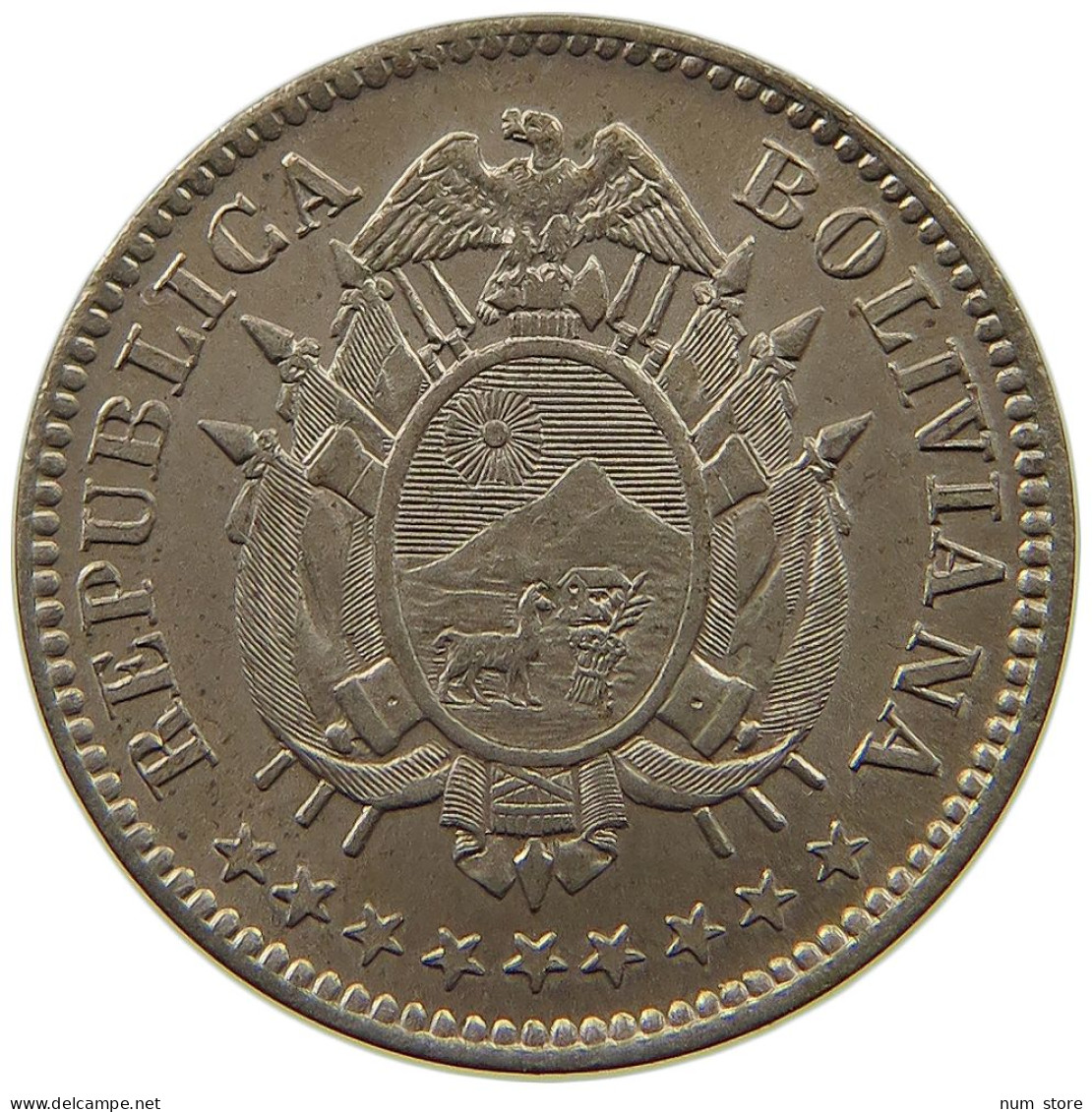 BOLIVIA 10 CENTAVOS 1883 BOLIVIA 10 CENTAVOS 1883 UNHOLED ISSSUE #t060 0377 - Bolivie