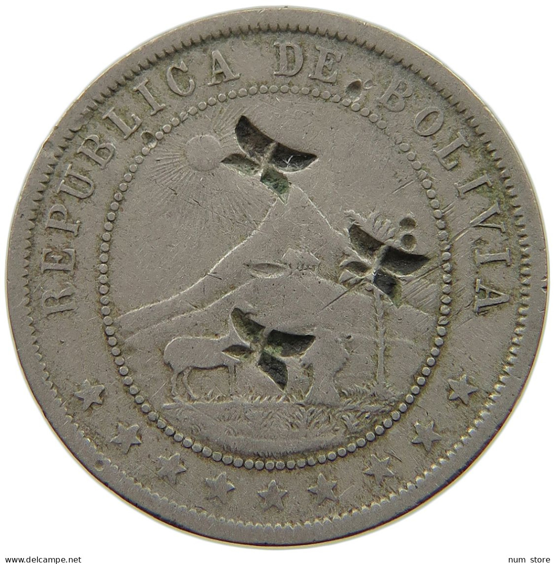 BOLIVIA 10 CENTAVOS 1895 CHOP MARKS COUNTERMARKED #t060 0349 - Bolivia