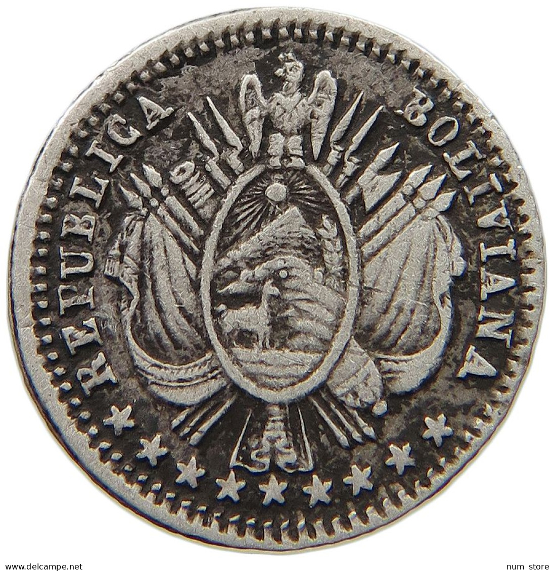 BOLIVIA 1/20 BOLIVIANO 1865/4 VERY RARE #t060 0313 - Bolivia