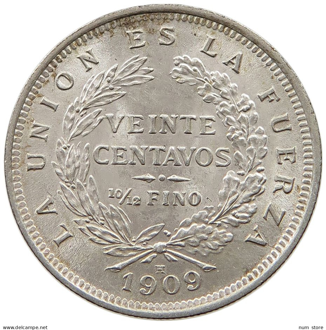 BOLIVIA 20 CENTAVOS 1909 H  #t060 0229 - Bolivië