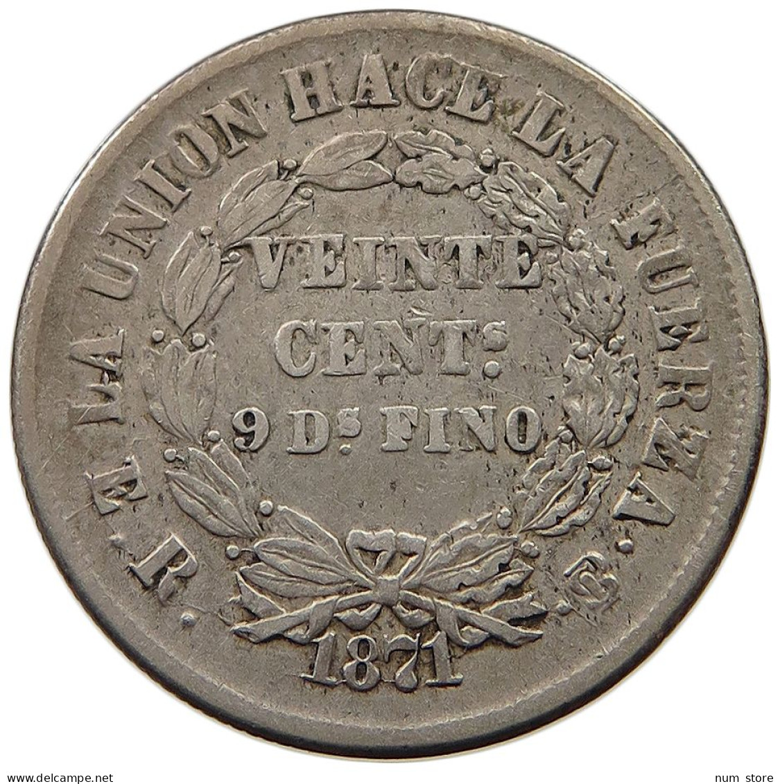 BOLIVIA 20 CENTAVOS 1871 RARE #t060 0233 - Bolivië