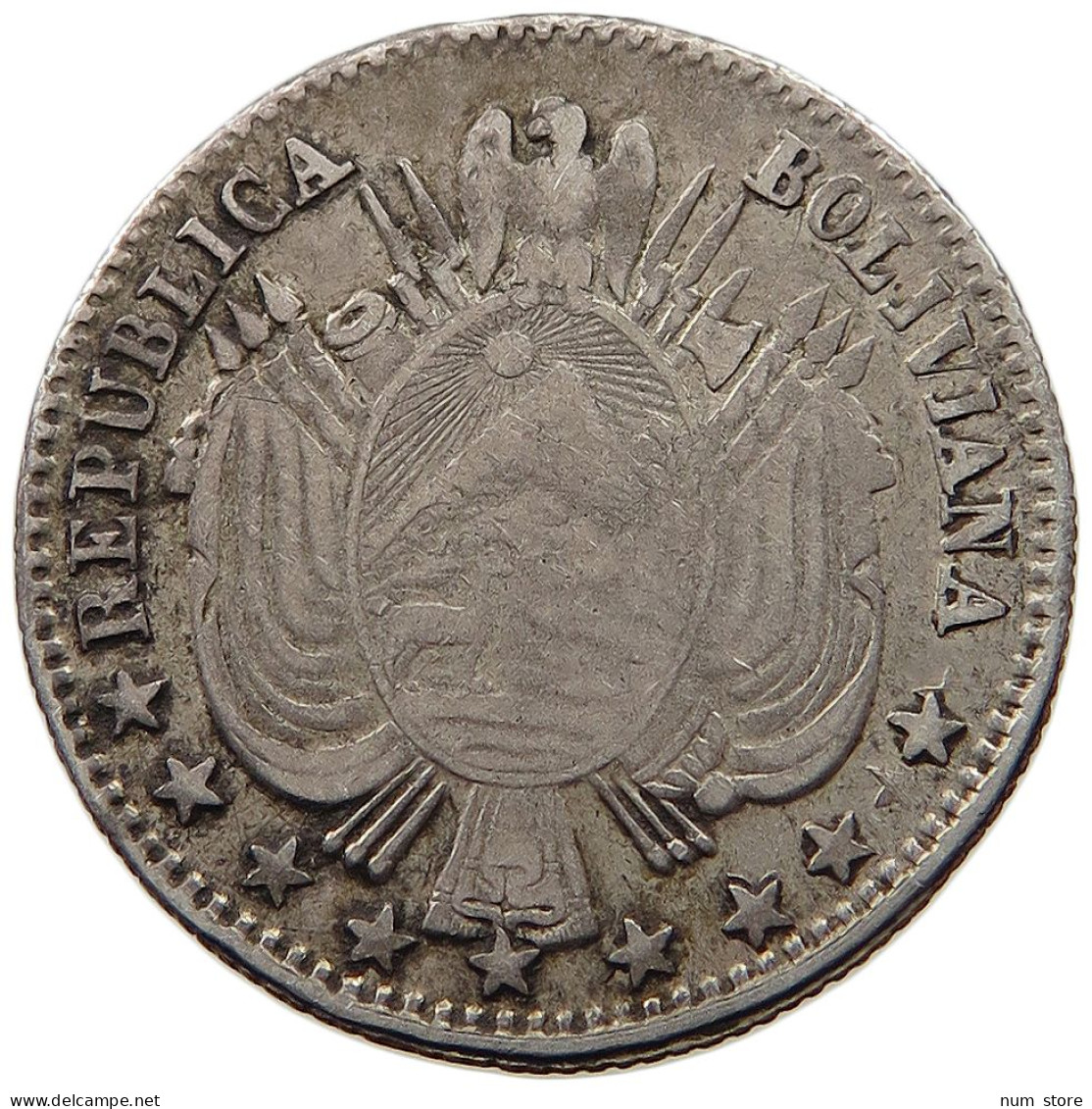 BOLIVIA 1/5 BOLIVIANO 1864 RARE #t060 0235 - Bolivië