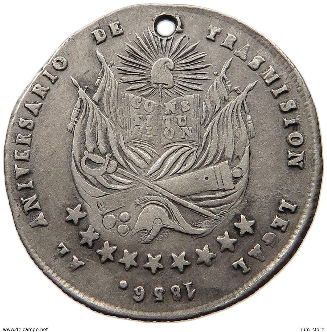 BOLIVIA 2 SOLES 1856 PROCLAMATION MEDAL #t060 0215 - Bolivie