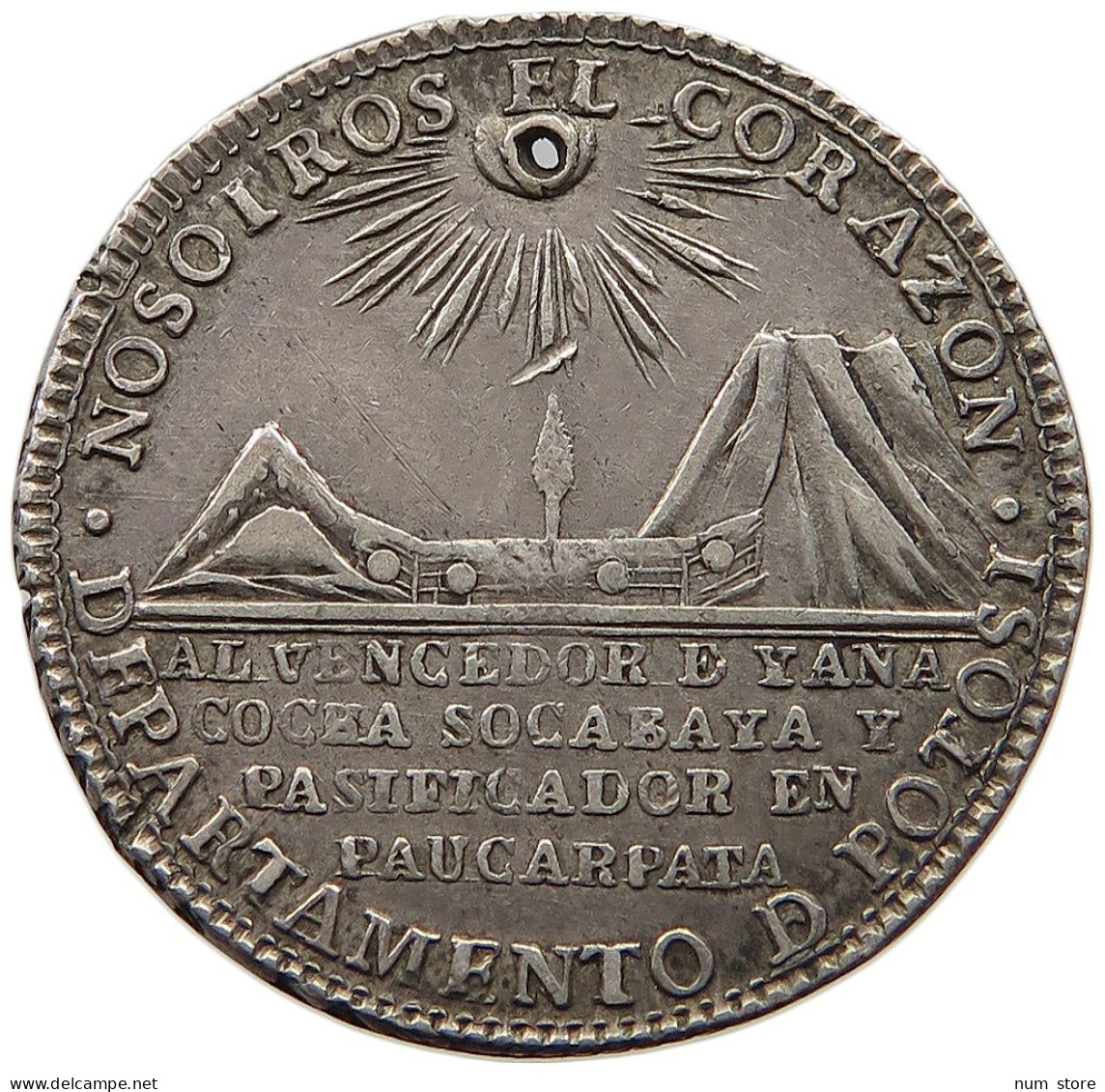 BOLIVIA 2 SOLES 1868 PROCLAMATION MEDAL 1838 SOCOBAYA #t060 0225 - Bolivie