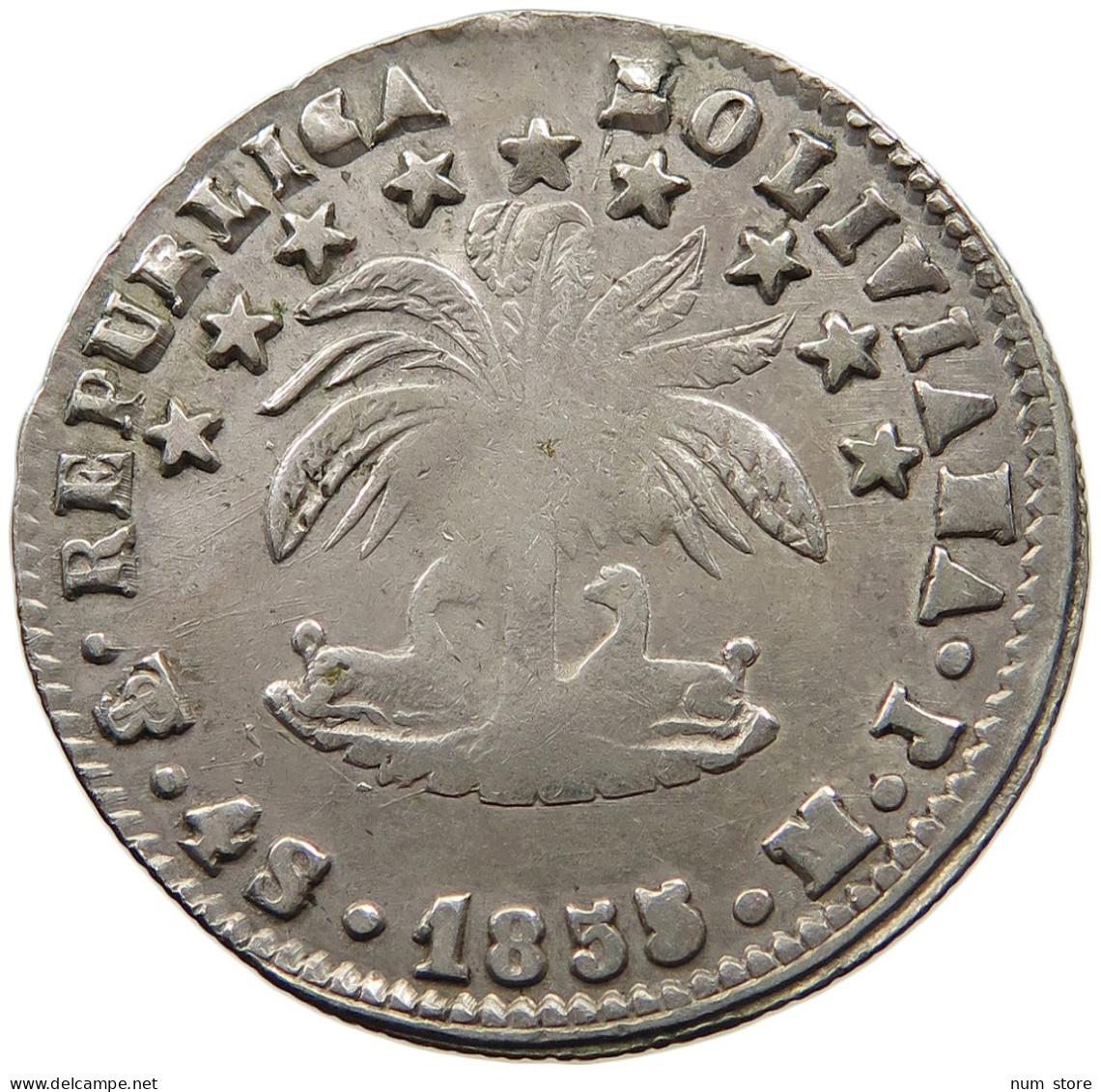 BOLIVIA 4 SOLES 1855 MJ  #t060 0163 - Bolivie